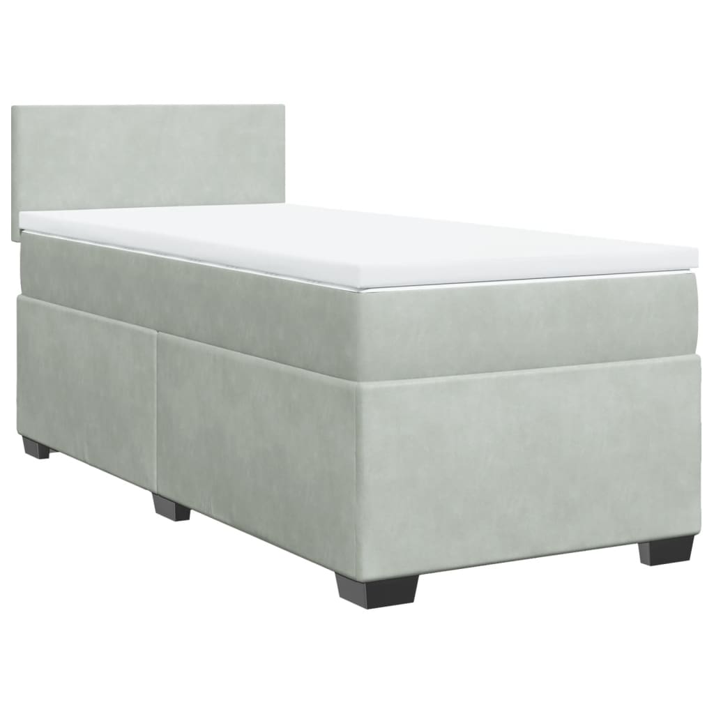 vidaXL Boxspring met matras fluweel lichtgrijs 100x200 cm afbeelding