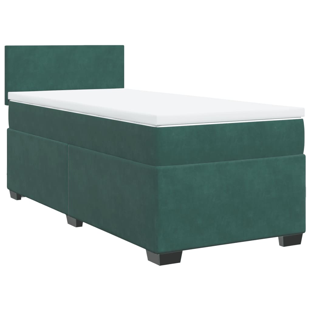 vidaXL Boxspring met matras fluweel donkergroen 100x200 cm afbeelding