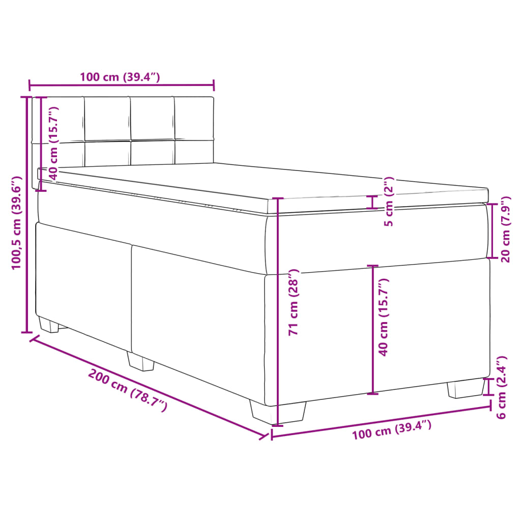 Box spring postel s matrací černá 100x200 cm samet - obrázek 18