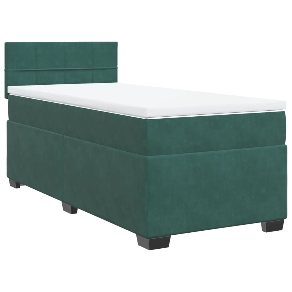 vidaXL Boxspring met matras fluweel donkergroen 100x200 cm afbeelding