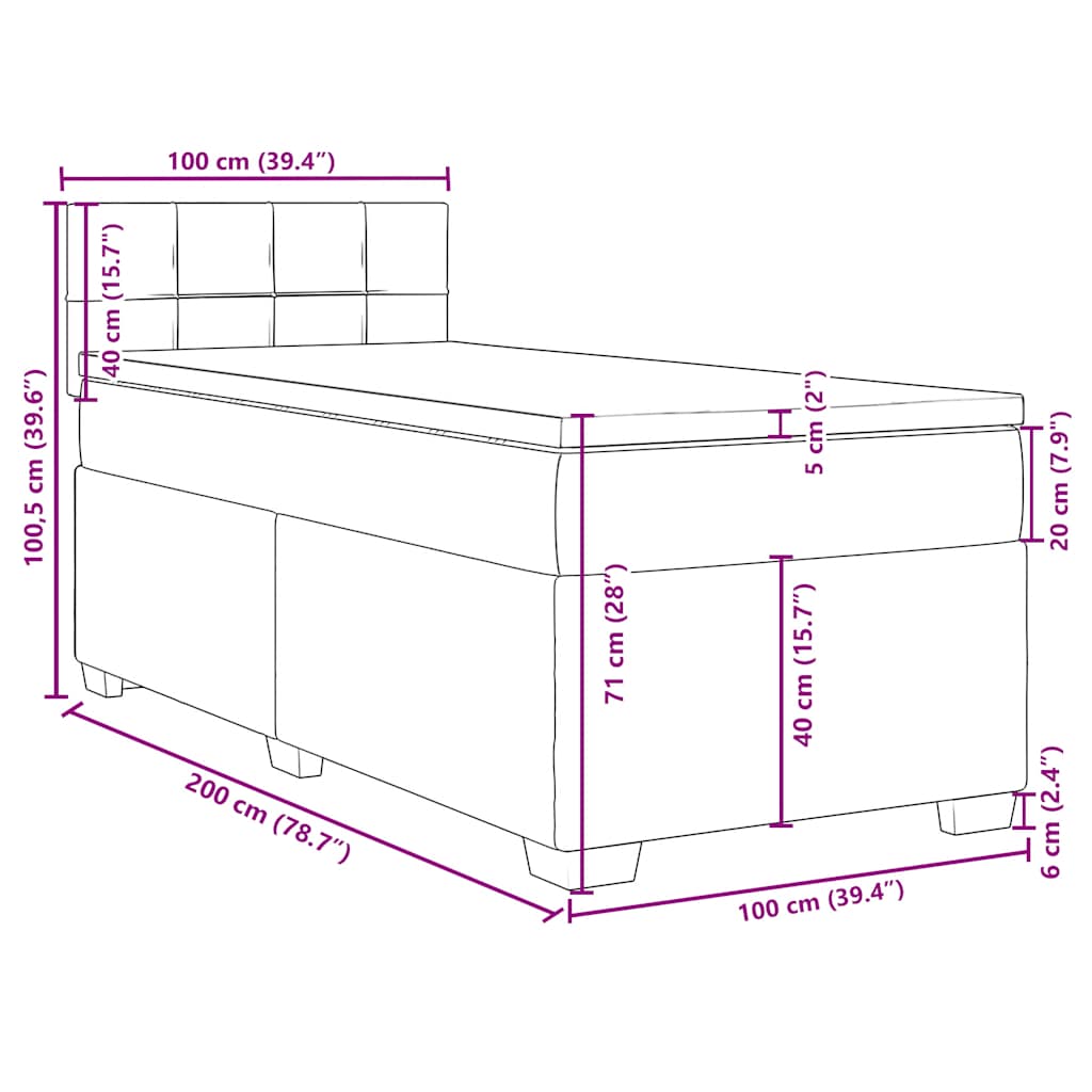 Box spring postel s matrací tmavě zelená 100x200 cm samet - obrázek 18