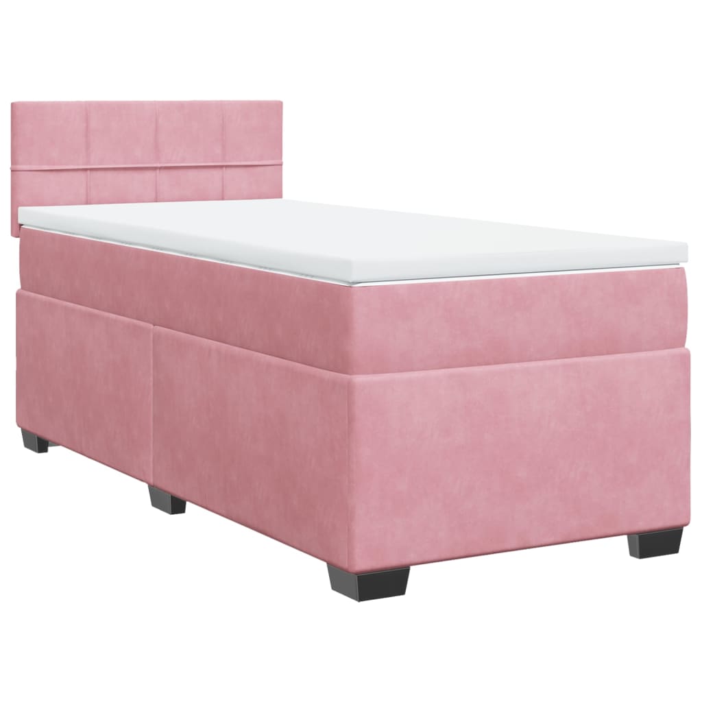 vidaXL Boxspring met matras fluweel roze 100x200 cm afbeelding