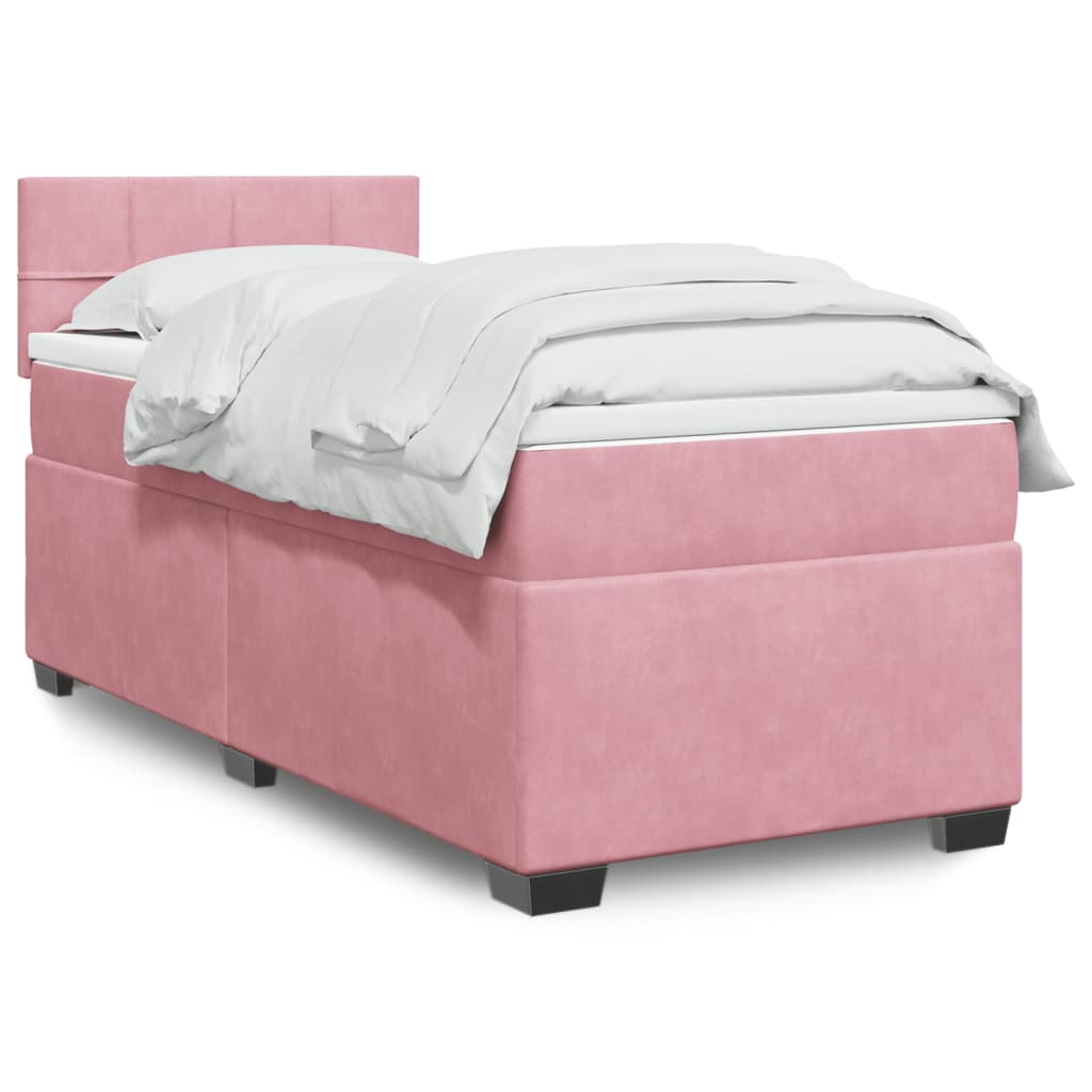 vidaXL Boxspringbett mit Matratze Rosa 100x200 cm Samt