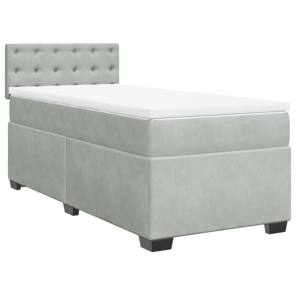 vidaXL Boxspring met matras fluweel lichtgrijs 100x200 cm afbeelding
