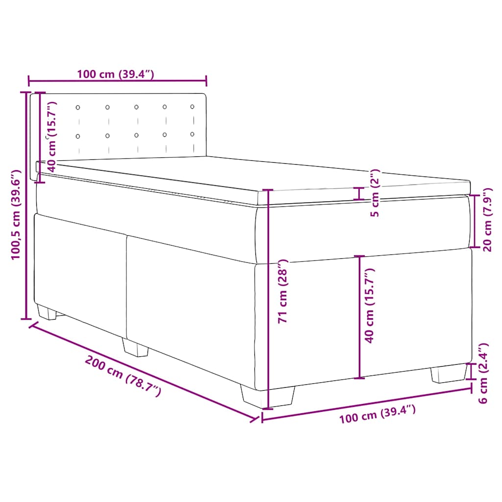 Box spring postel s matrací modrá 100 x 200 cm samet - obrázek 18