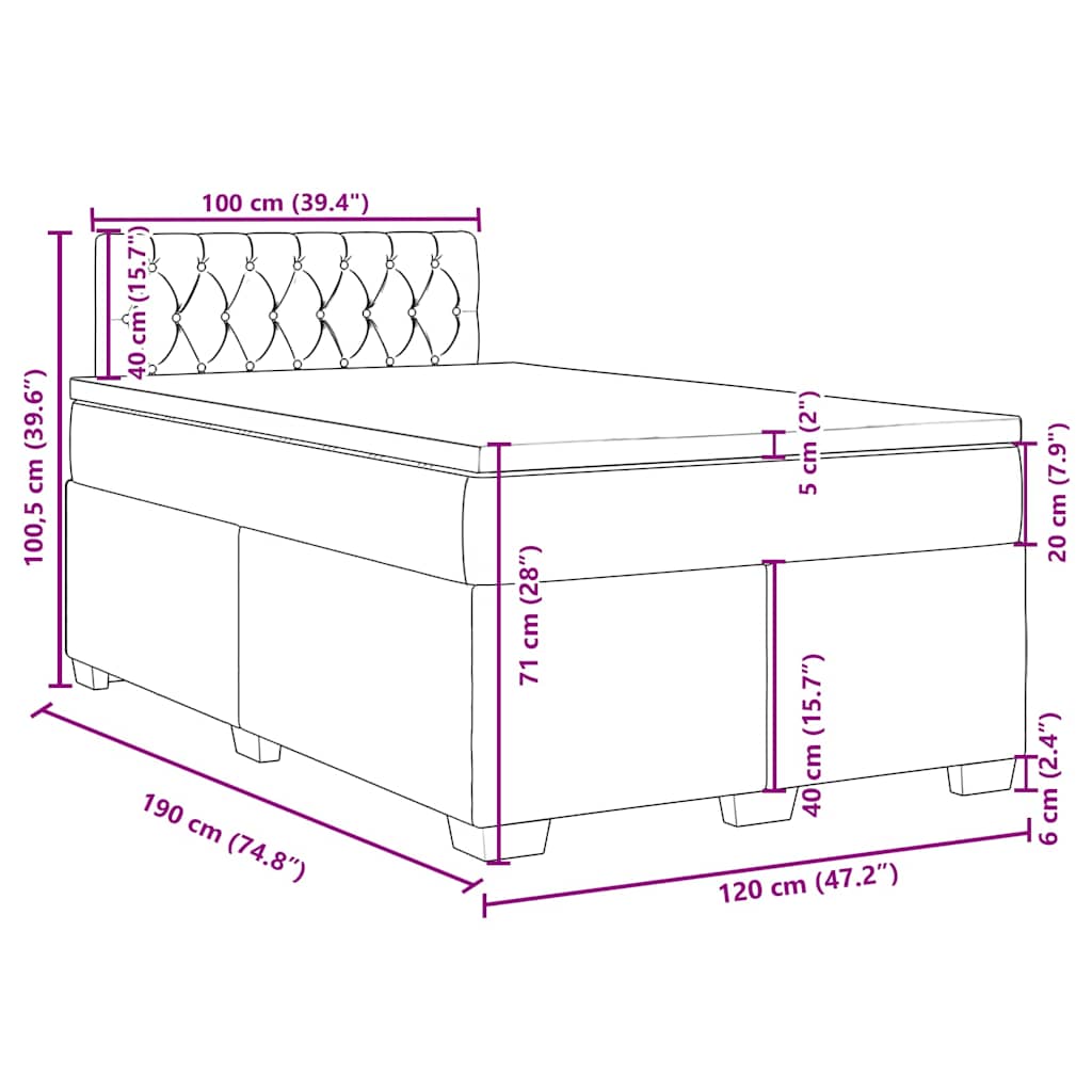 Box spring postel s matrací modrá 120 x 190 cm samet - obrázek 18