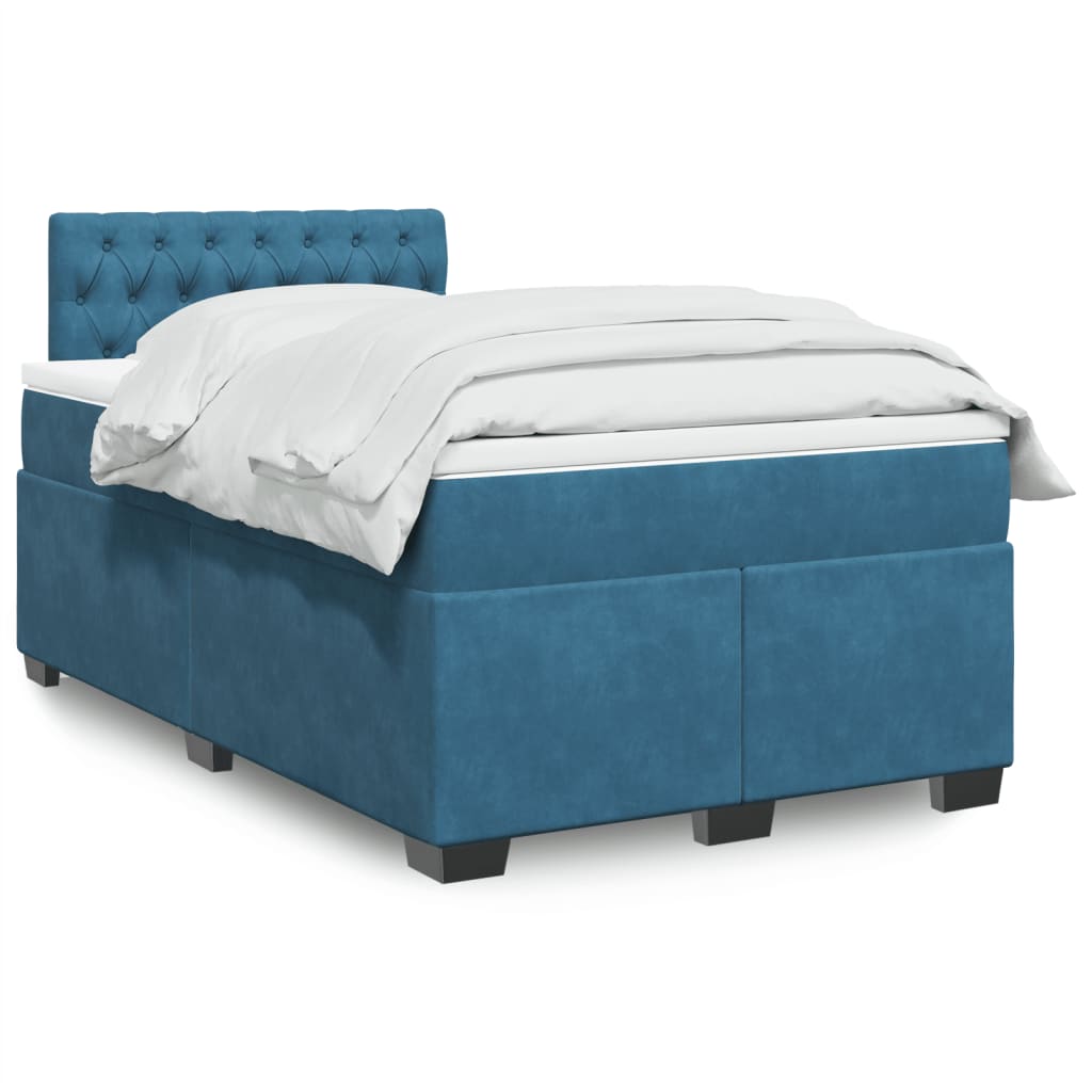 Boxspringbett mit Matratze Blau 120×190 cm Samt