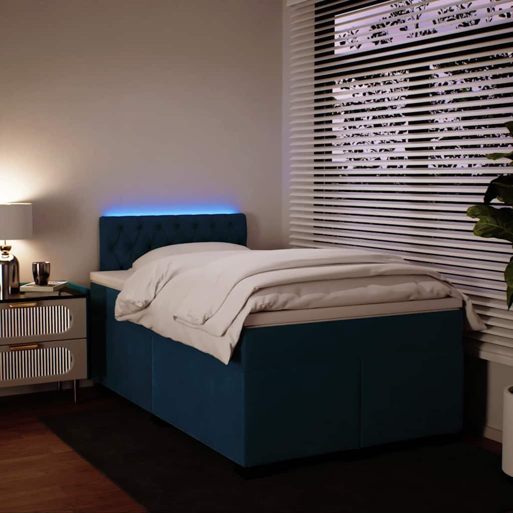 vidaXL Pat box spring cu saltea, albastru, 120x190 cm, catifea