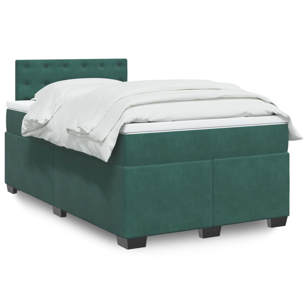 vidaXL Pat box spring cu saltea, verde închis, 120x190 cm, catifea