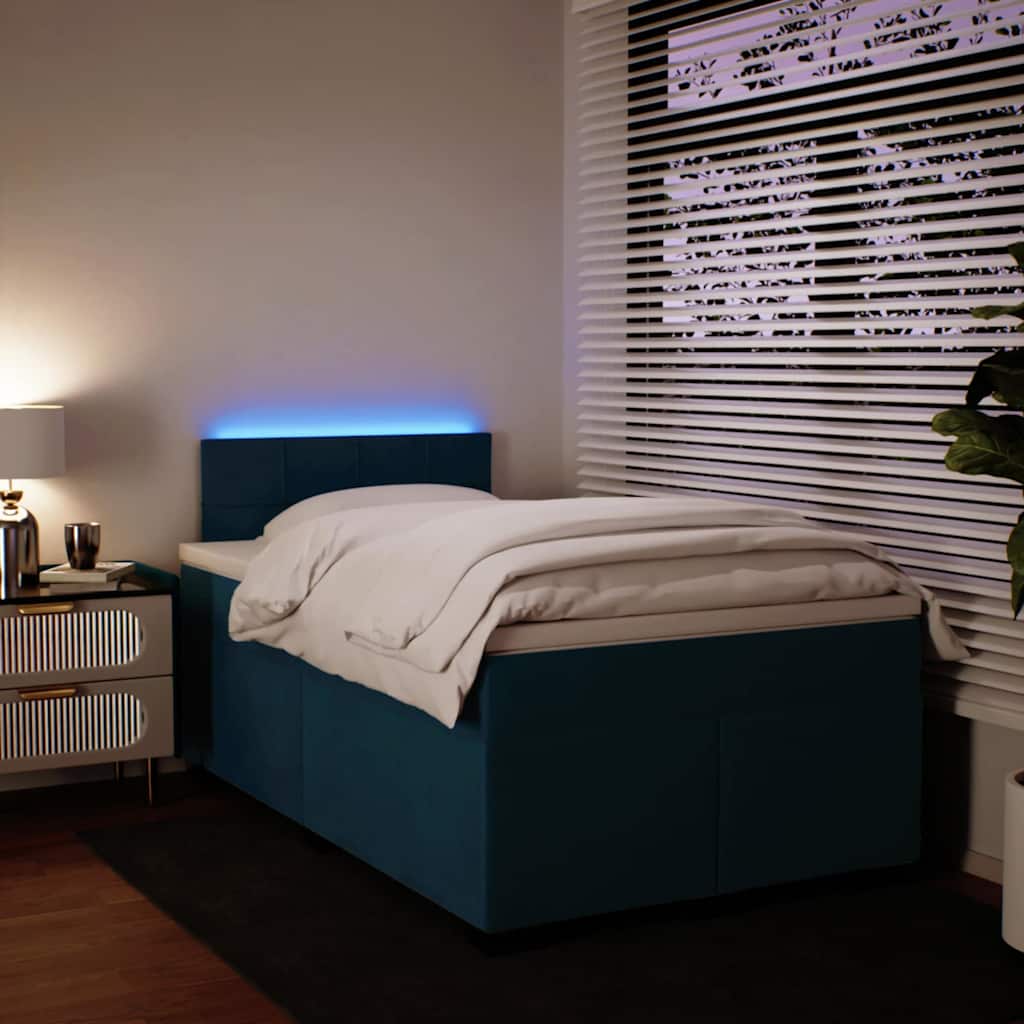 vidaXL Pat box spring cu saltea, albastru, 120x200 cm, catifea