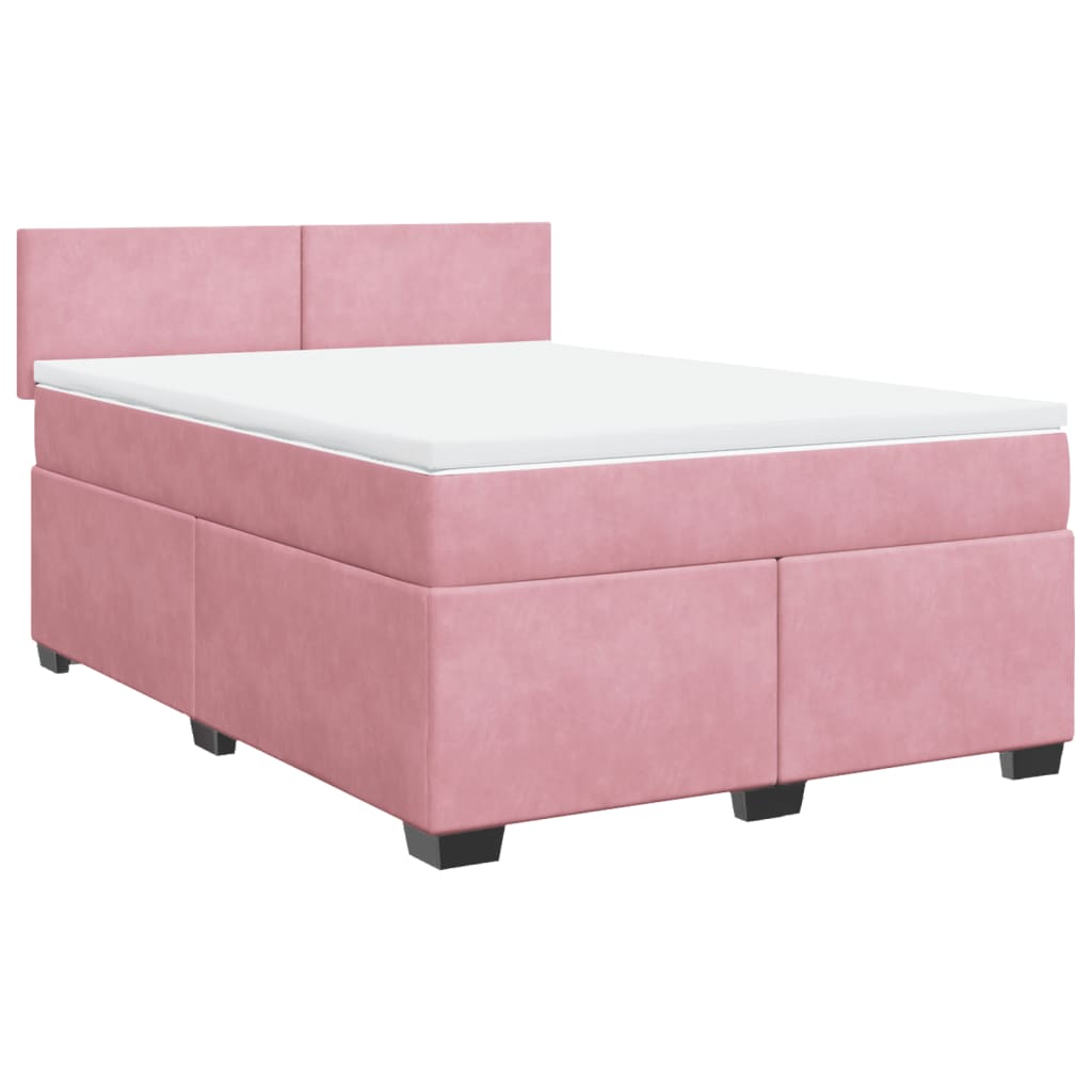vidaXL Boxspring met matras fluweel roze 140x190 cm afbeelding