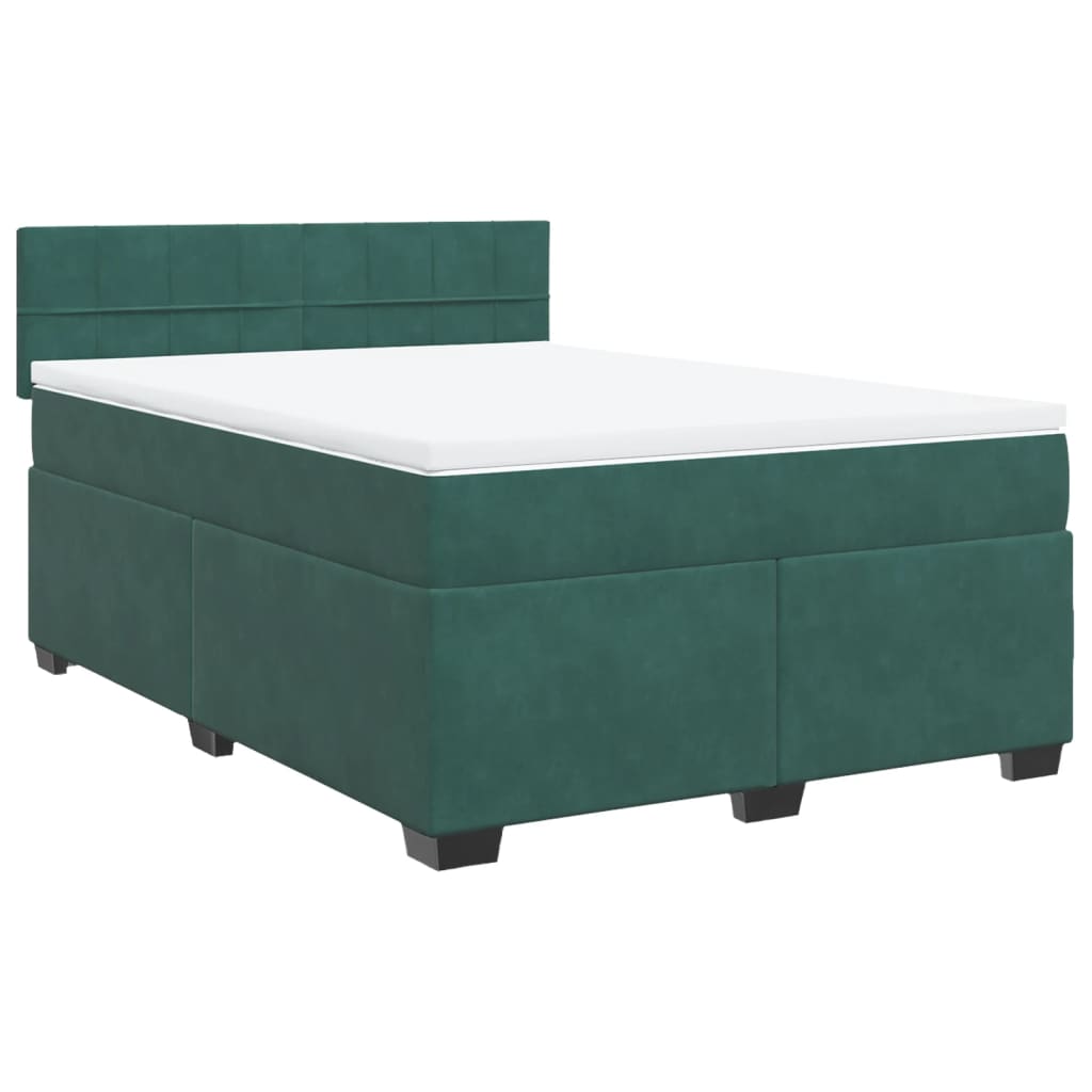 vidaXL Boxspring met matras fluweel donkergroen 140x190 cm afbeelding