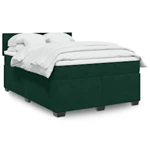 Box spring postel s matrací tmavě zelená 140x190 cm samet - obrázek 1