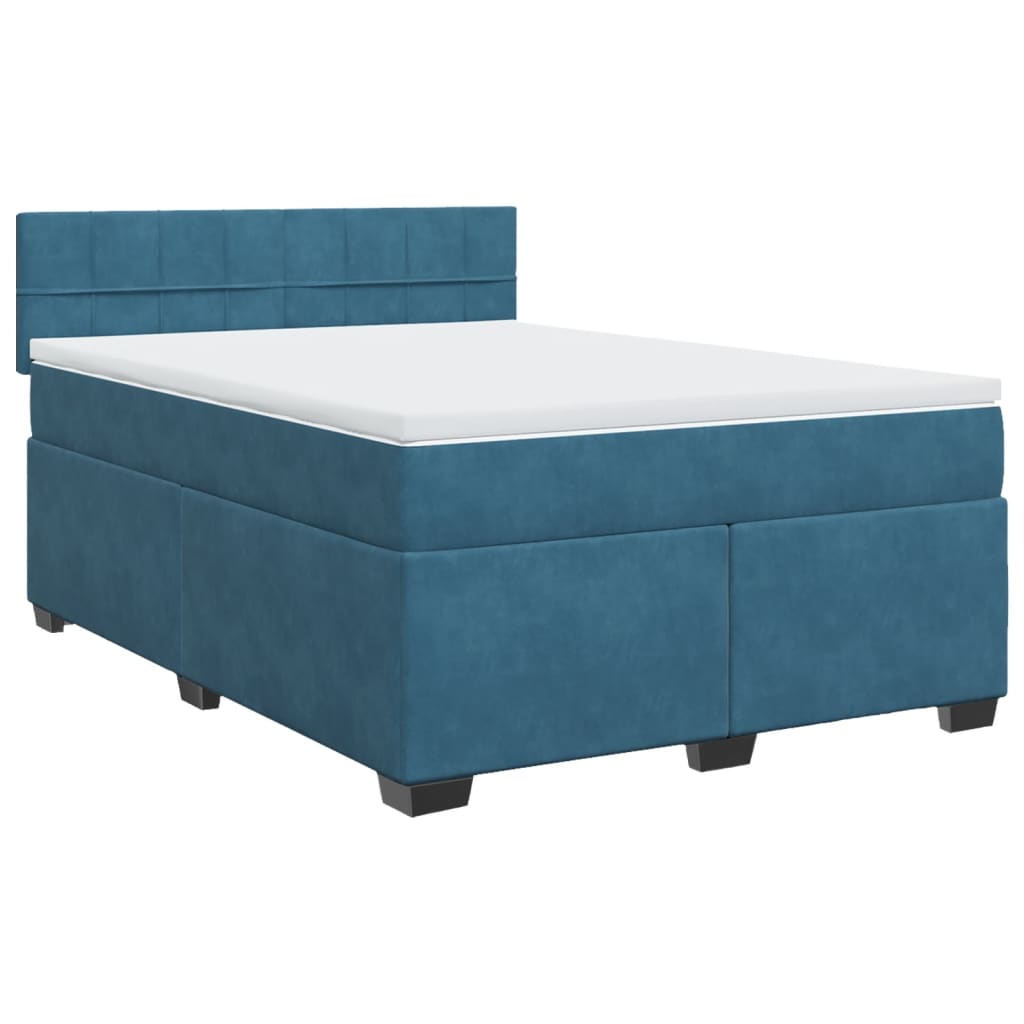 Thumbnail - vidaXL Boxspringbett mit Matratze Blau 140x190 cm Samt