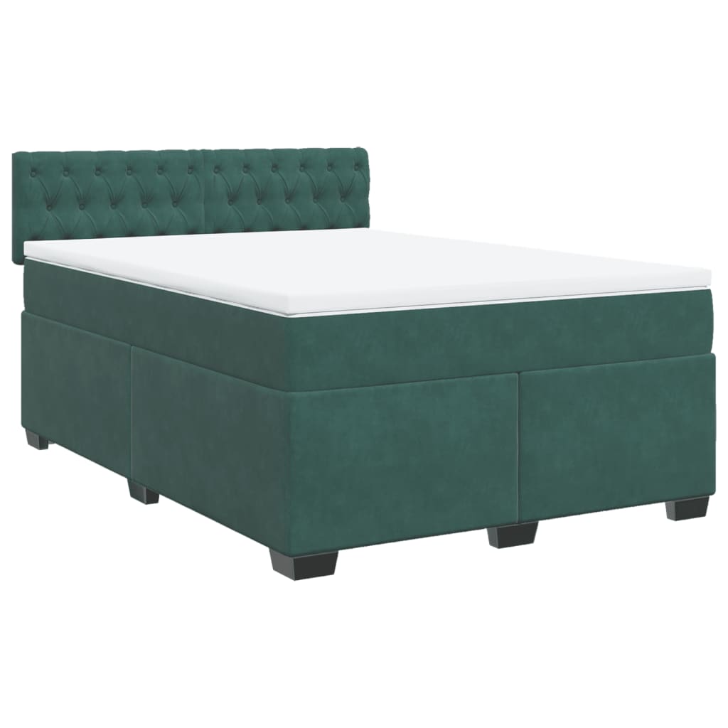vidaXL Boxspring met matras fluweel donkergroen 140x190 cm afbeelding