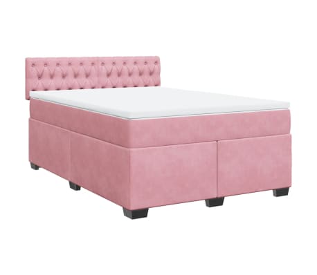 vidaXL Cama com molas/colch&atilde;o 140x190 cm veludo rosa