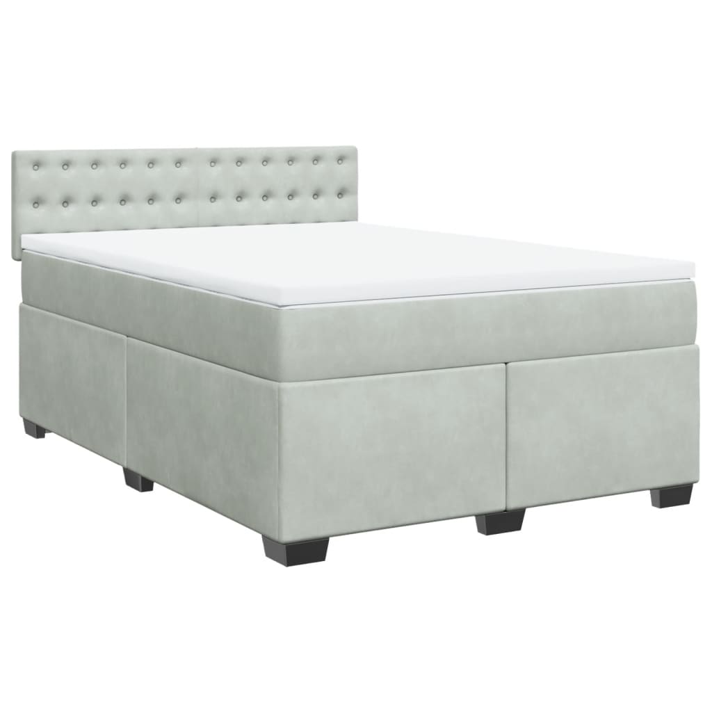 vidaXL Boxspring met matras fluweel lichtgrijs 140x190 cm afbeelding