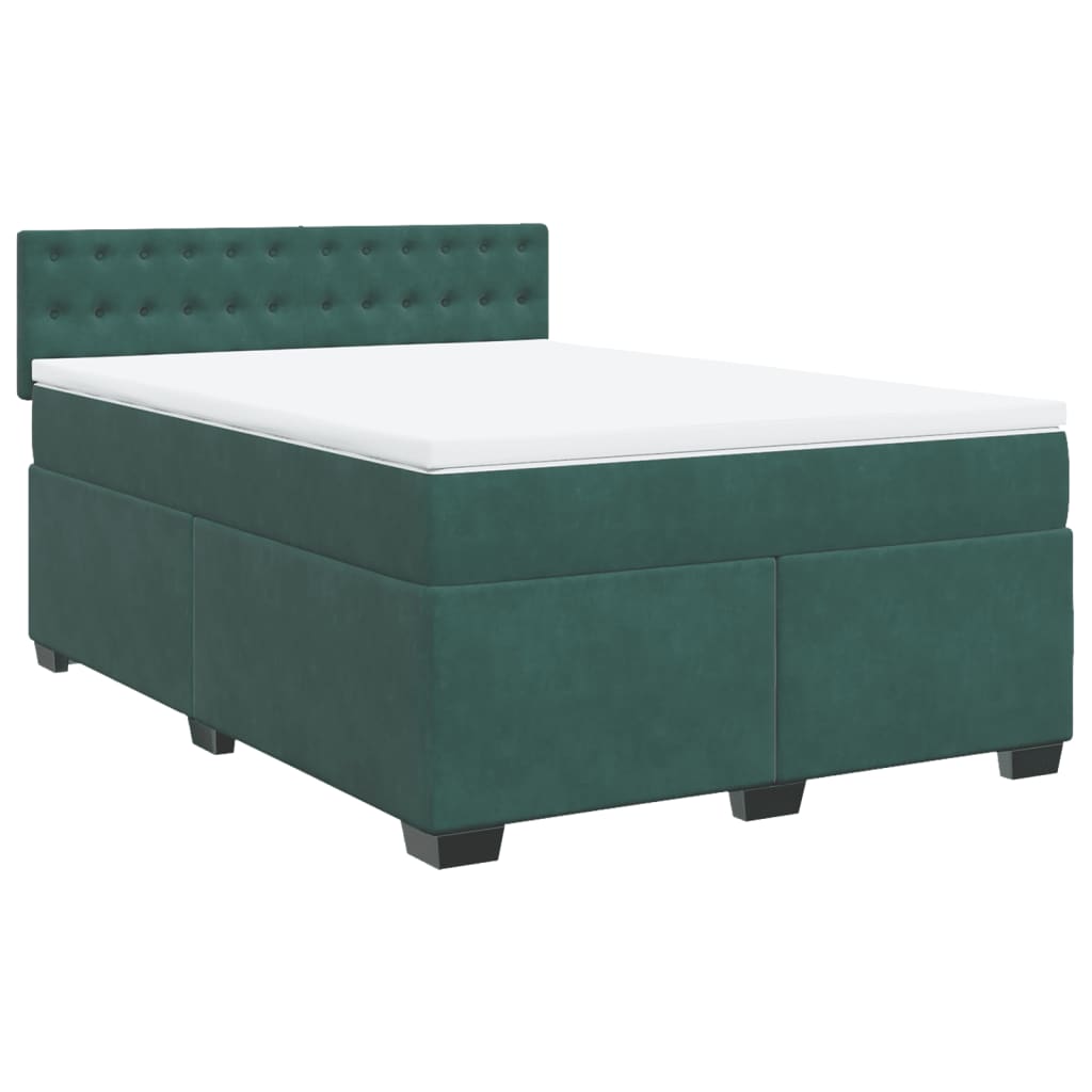 vidaXL Boxspring met matras fluweel donkergroen 140x190 cm afbeelding
