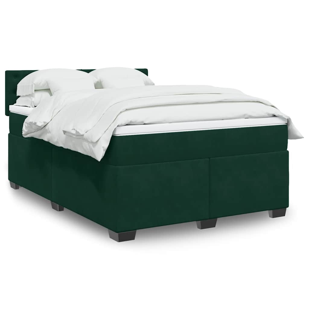 vidaXL Boxspringbett mit Matratze Dunkelgrün 140x190 cm Samt
