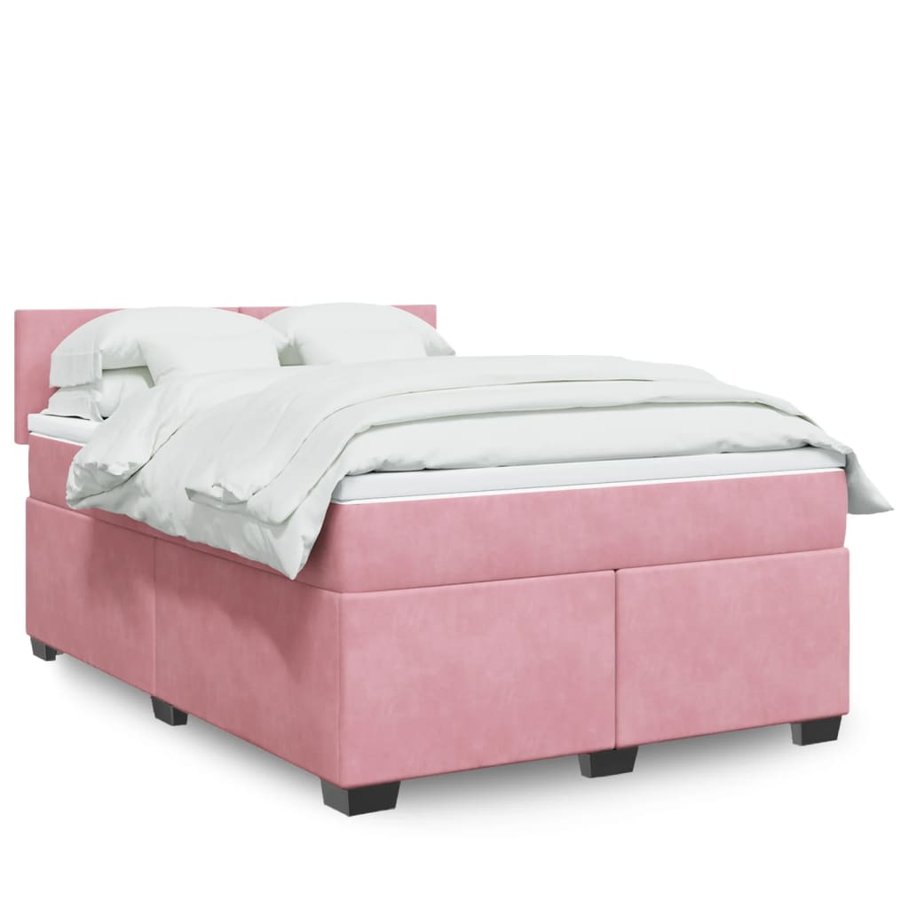 Boxspringbett mit Matratze Rosa 140×200 cm Samt