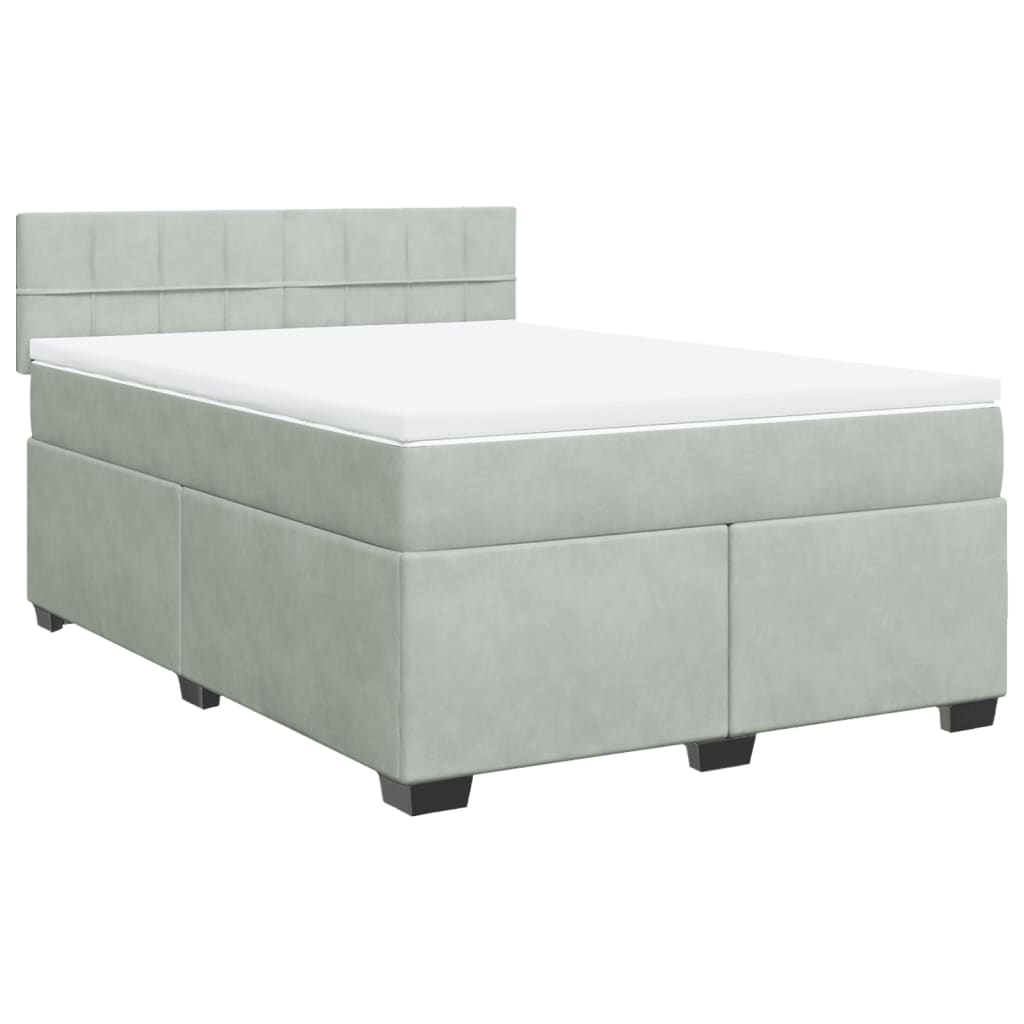 vidaXL Boxspring met matras fluweel lichtgrijs 140x200 cm afbeelding