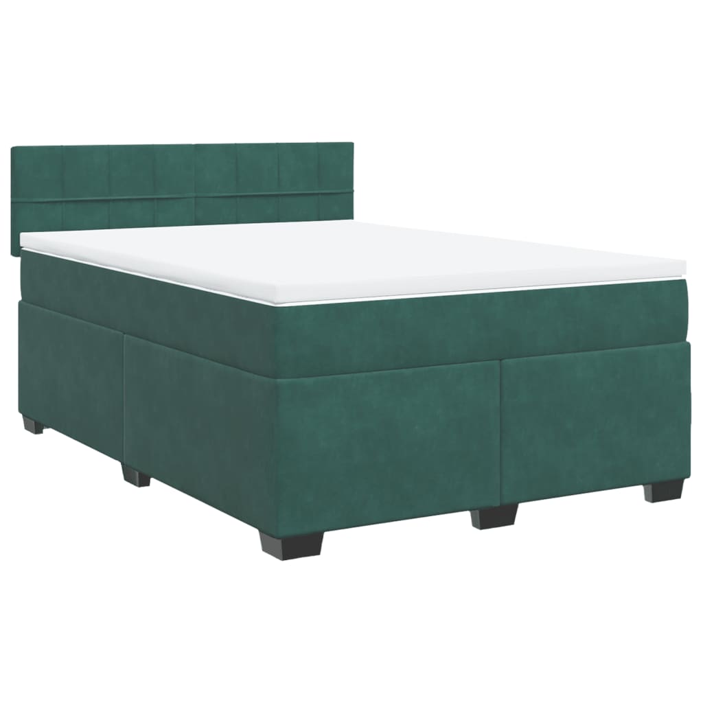 vidaXL Boxspring met matras fluweel donkergroen 140x200 cm afbeelding