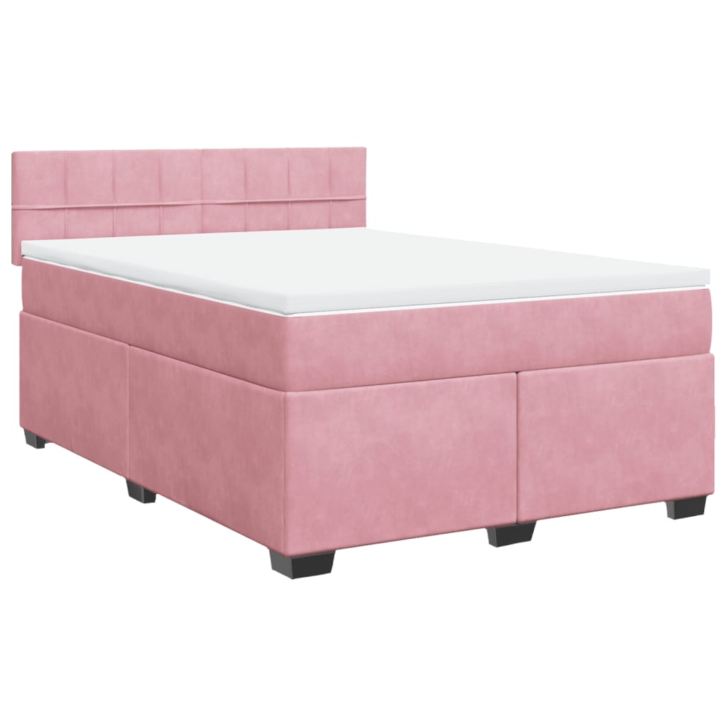 vidaXL Boxspring met matras fluweel roze 140x200 cm afbeelding