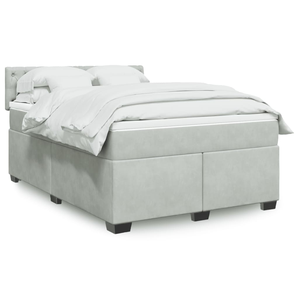 vidaXL Boxspringbett mit Matratze Hellgrau 140x200 cm Samt