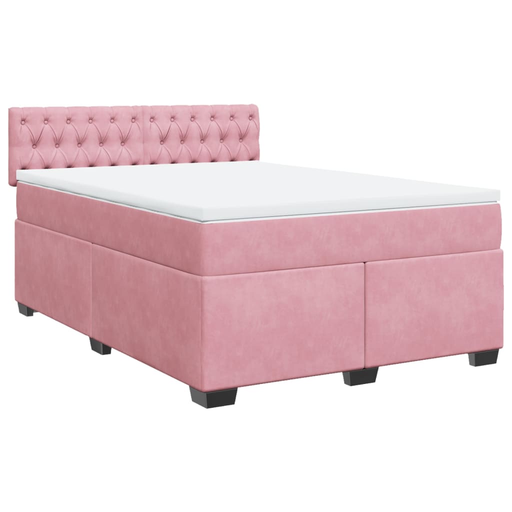 vidaXL Boxspring met matras fluweel roze 140x200 cm afbeelding