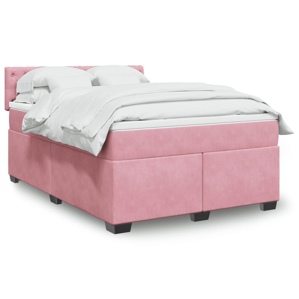 Boxspringbett mit Matratze Rosa 140×200 cm Samt