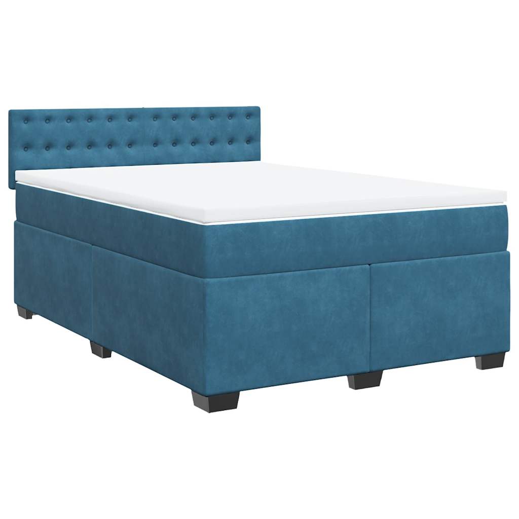 vidaXL Boxspring met matras fluweel blauw 140x200 cm afbeelding
