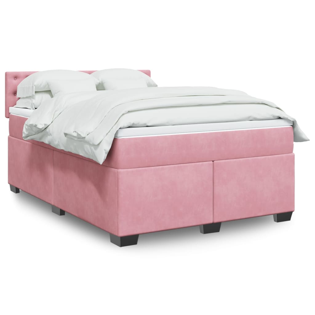 Boxspringbett mit Matratze Rosa 140×200 cm Samt