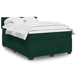 Box spring postel s matrací tmavě zelená 160x200 cm samet - obrázek 1