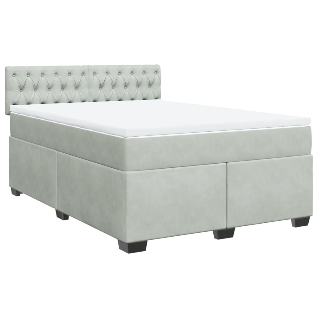 vidaXL Boxspring met matras fluweel lichtgrijs 160x200 cm afbeelding