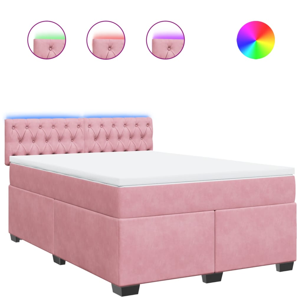 vidaXL Box spring postel s matrací růžová 160x200 cm samet