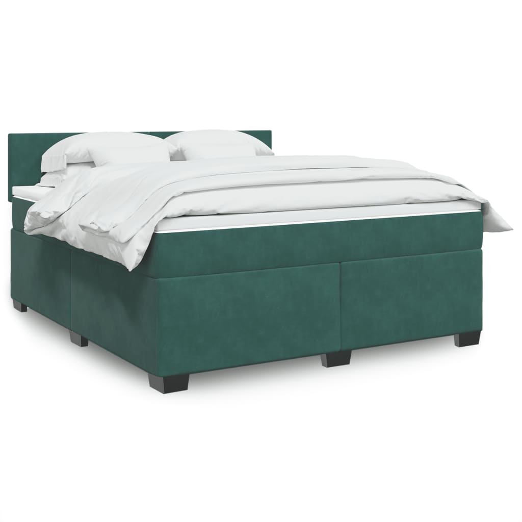 vidaXL Pat box spring cu saltea, verde închis, 180x200 cm, catifea