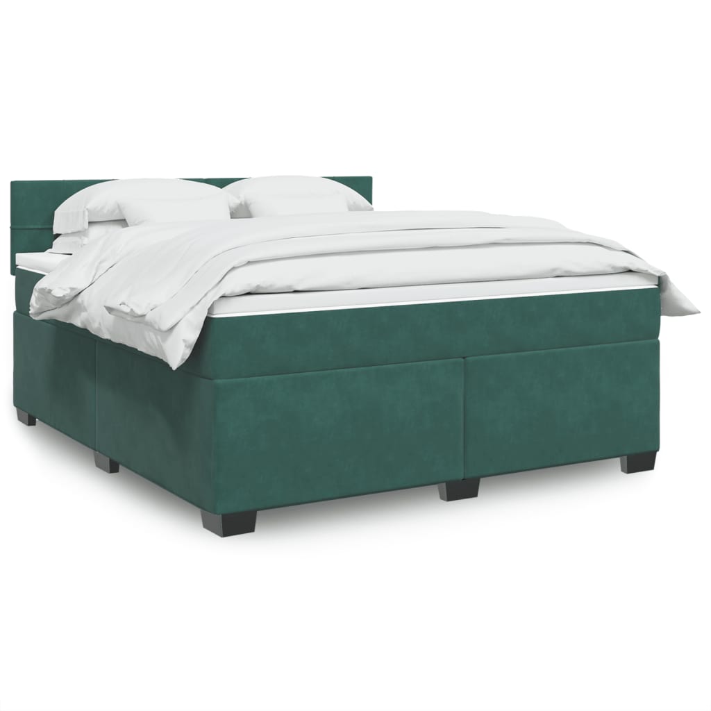 Boxspringbett mit Matratze Dunkelgrün 180×200 cm Samt