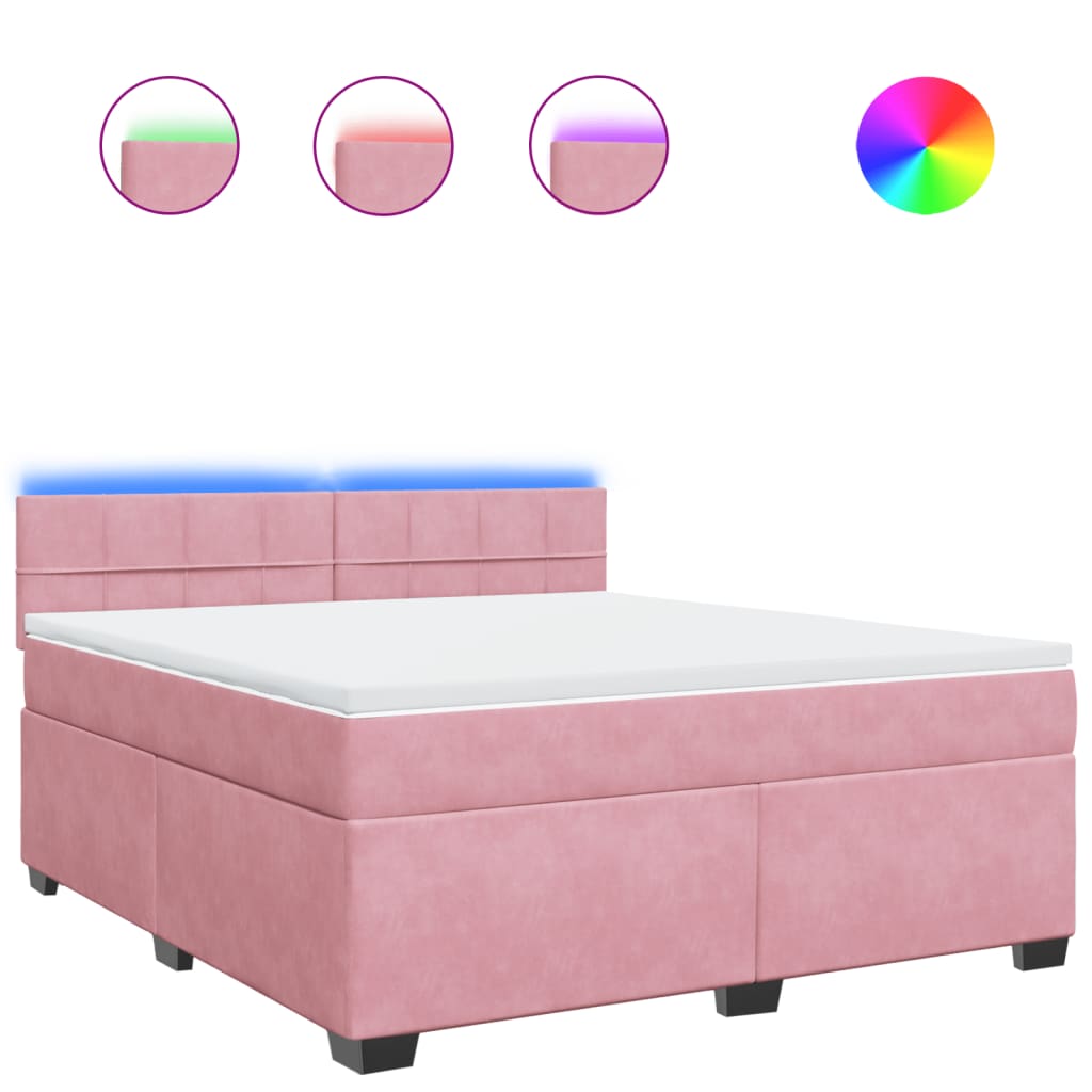vidaXL Box spring postel s matrací růžová 180x200 cm samet