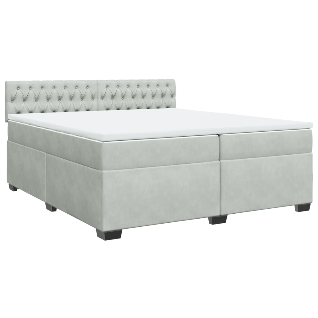 vidaXL Boxspring met matras fluweel lichtgrijs 200x200 cm afbeelding