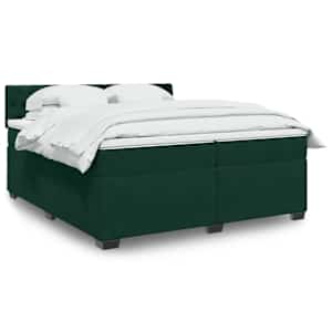 Box spring postelja z vzmetnico temno zelena 200x200 cm žamet