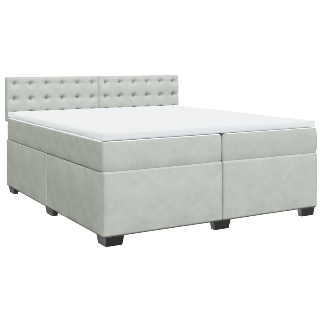 vidaXL Boxspring met matras fluweel lichtgrijs 200x200 cm afbeelding
