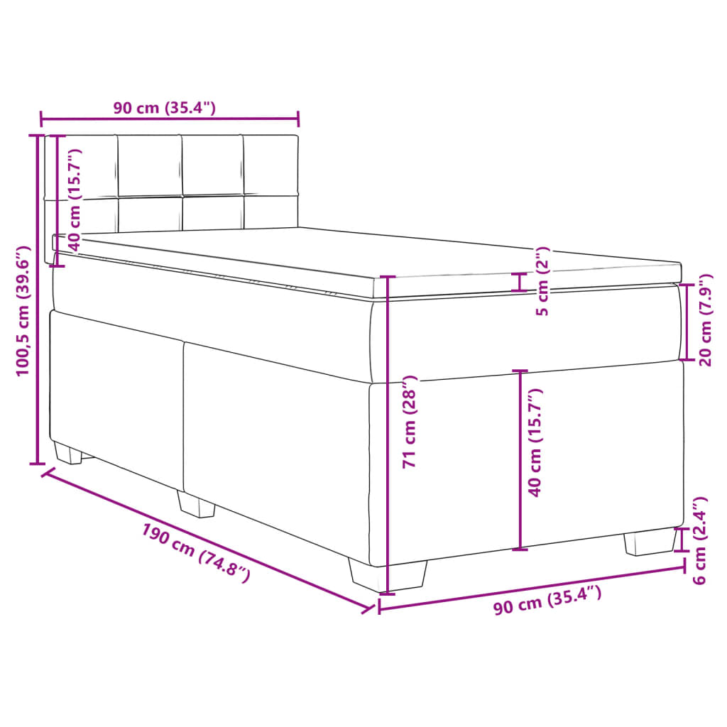 Box spring postel s matrací tmavě šedá Single samet - obrázek 18