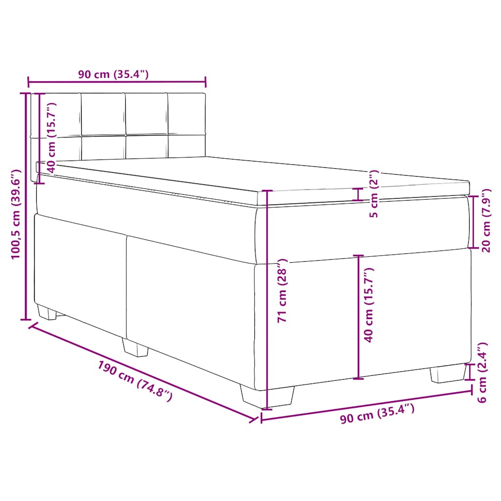Box spring postel s matrací černá Single samet - obrázek 18