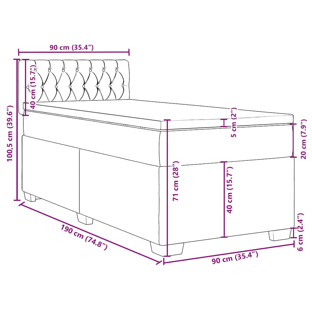Box spring postel s matrací černá Single samet - obrázek 18