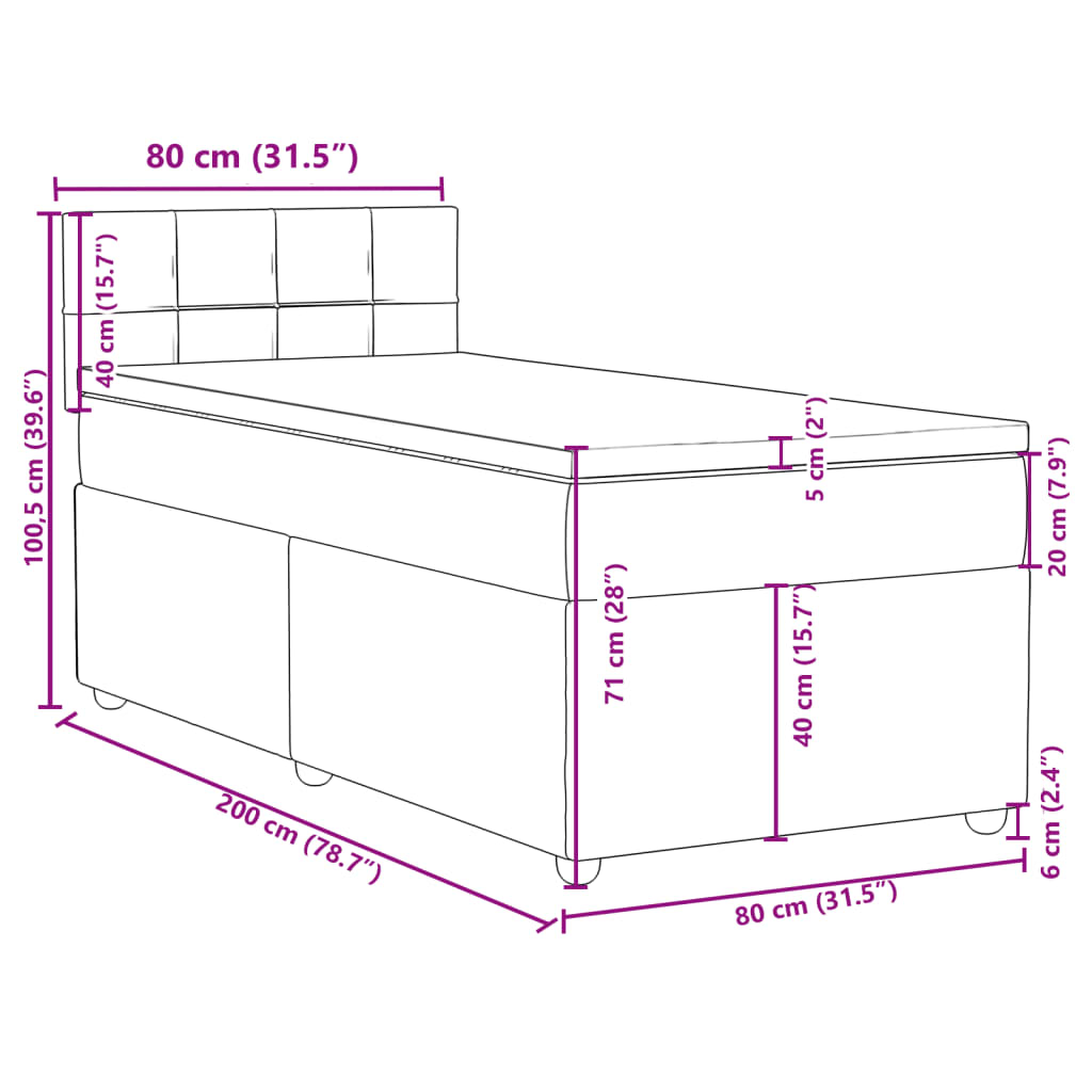 Box spring postel s matrací světle šedá 80 x 200 cm textil - obrázek 18