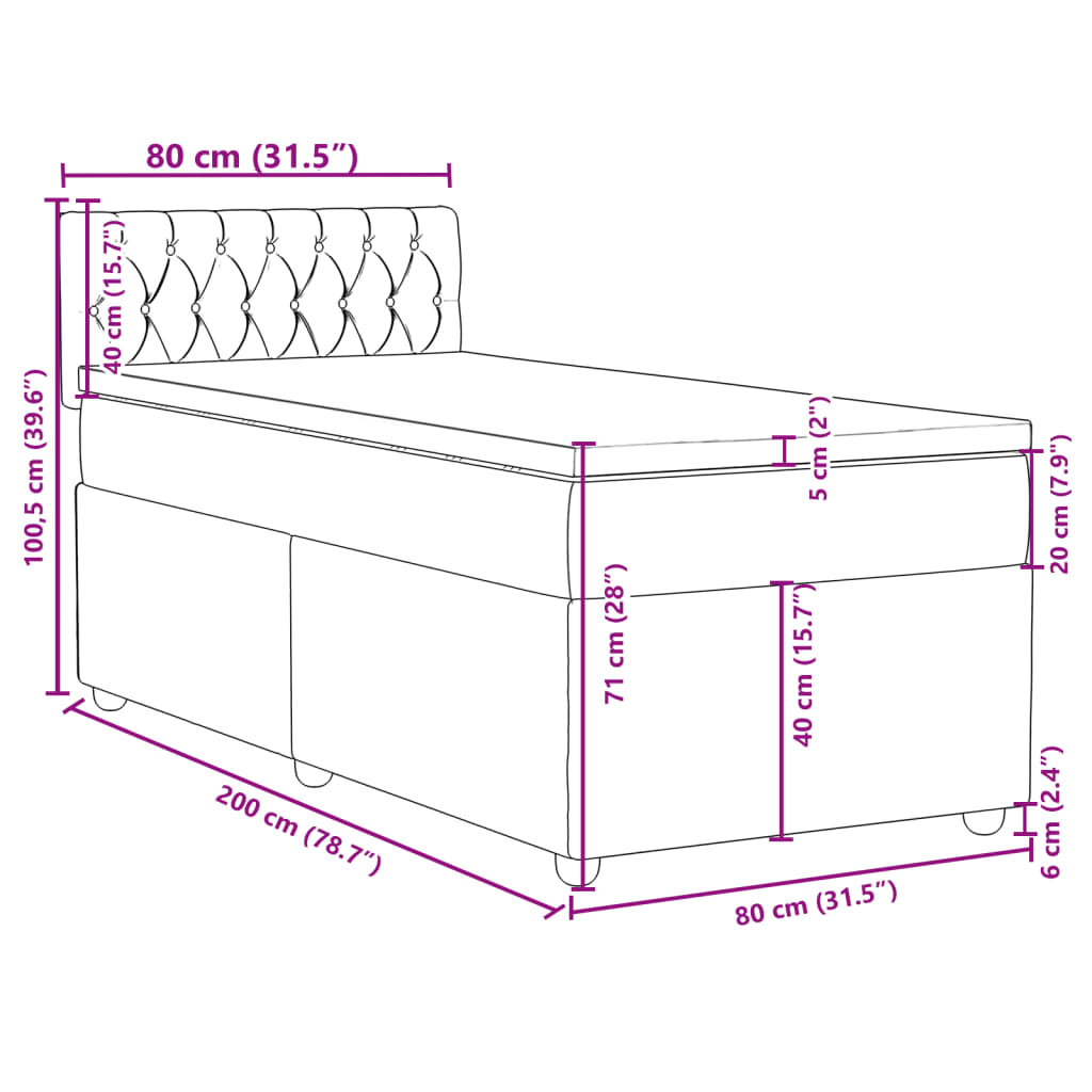 Box spring postel s matrací černá 80 x 200 cm textil - obrázek 18