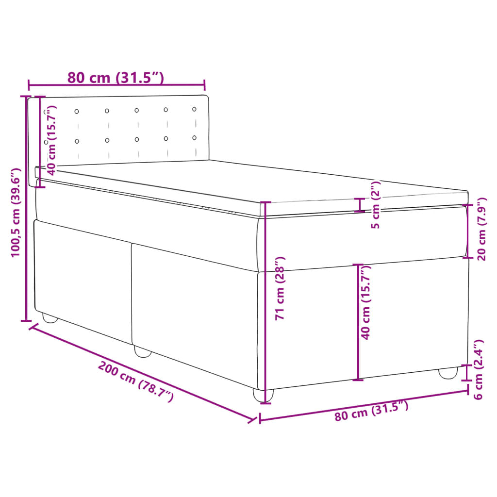 Box spring postel s matrací tmavě šedá 80 x 200 cm textil - obrázek 18