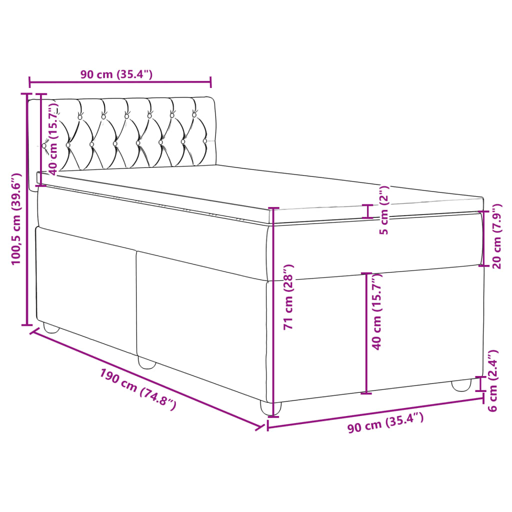 Box spring postel s matrací tmavě hnědá 90x190 cm textil - obrázek 18