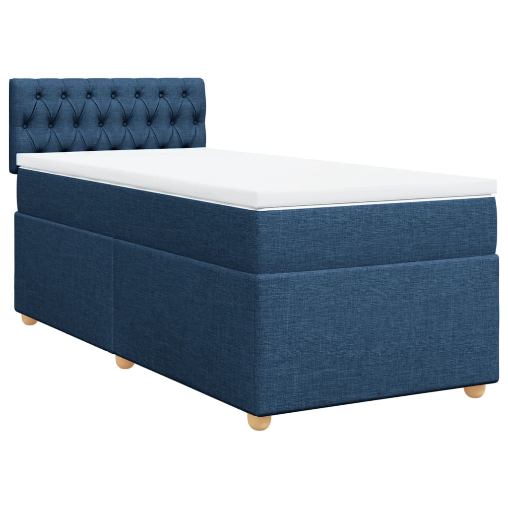 vidaXL Boxspring met matras stof blauw 90x200 cm afbeelding
