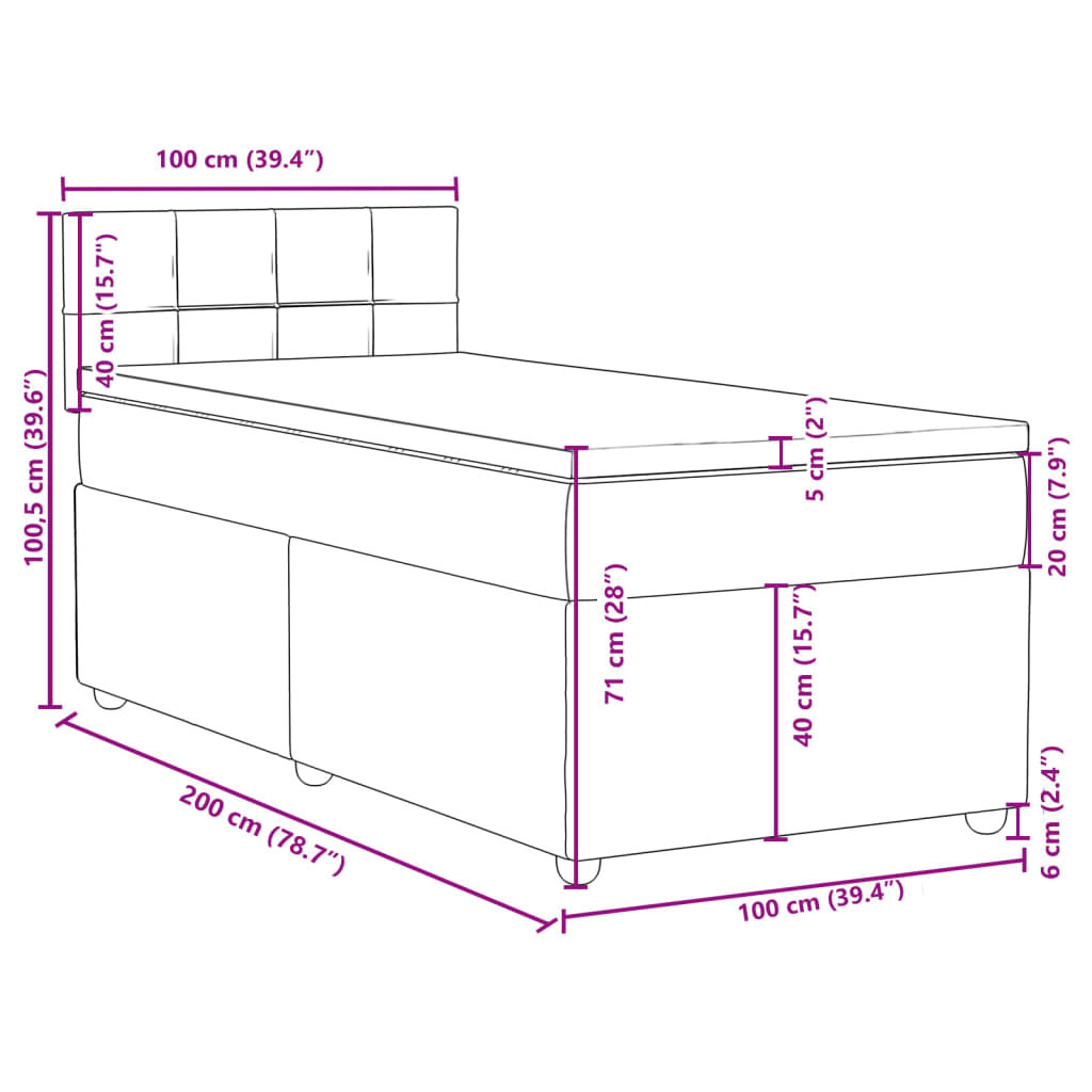 Box spring postel s matrací tmavě šedá 100 x 200 cm textil - obrázek 18